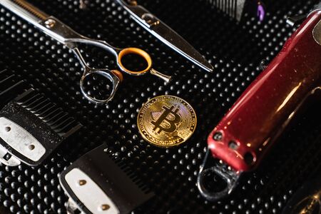 Payment for cryptocurrency services. Bitcoin is the future currency.の写真素材
