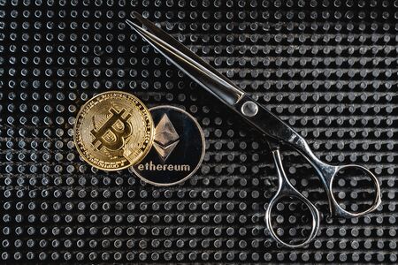 Payment for services by cryptocurrency, bitcoin. Cryptocurrency concept.の写真素材