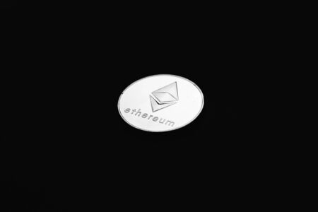 Bitcoin on a black and white background. Cryptocurrency trading.の写真素材