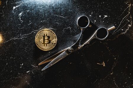 Bitcoin on a dark background. Cryptocurrency is the currency of the future.の写真素材
