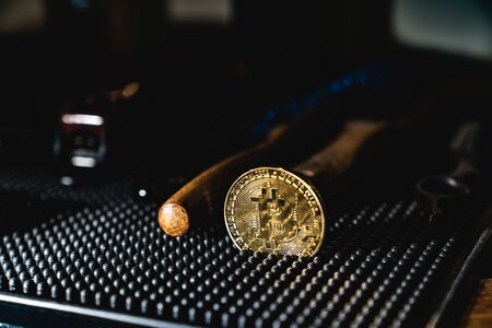 Payment for cryptocurrency services. Bitcoin is the future currency.の写真素材