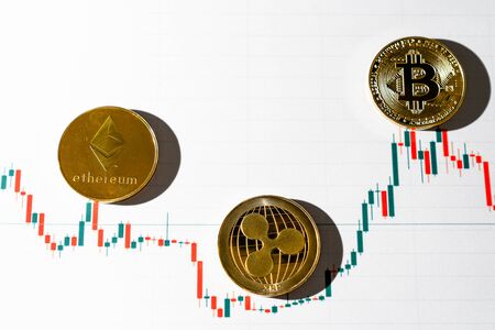 Cryptocurrency trading. Cryptocurrency chart. Bitcoin and other cryptocurrency are conquering the economy.の写真素材