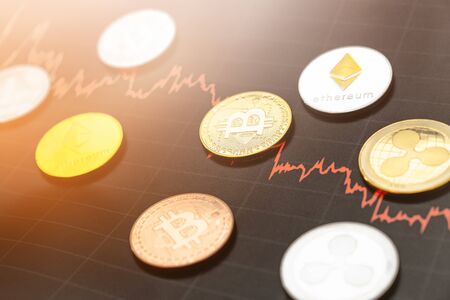 Cryptocurrency trading. Cryptocurrency chart. Bitcoin and other cryptocurrency are conquering the economy.の写真素材