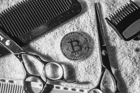 Payment for services by cryptocurrency, bitcoin. Cryptocurrency concept.の写真素材