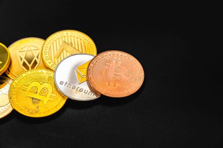 Bitcoin on a dark background. Economic crisis.の写真素材