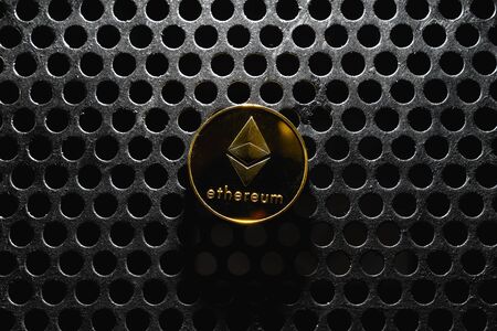 Bitcoin on a dark background. Economic crisis. Cryptocurrency trading.の写真素材