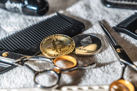 Payment for cryptocurrency services. Bitcoin is the future currency.の写真素材