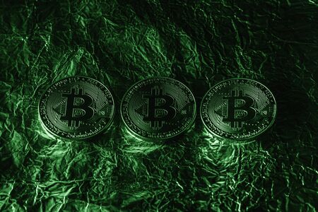 Bitcoin with green light. Cryptocurrency growth is up.の写真素材