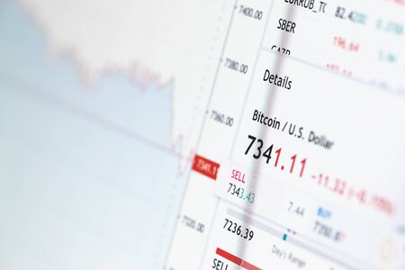 Bitcoin schedule in real time. Cryptocurrency falling and rising.の写真素材