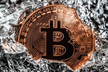 Bitcoin halving. Cryptocurrency on silver background.の写真素材