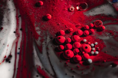 Color abstraction. Creative macro photography of bubbles in liquid. Macro worldの写真素材