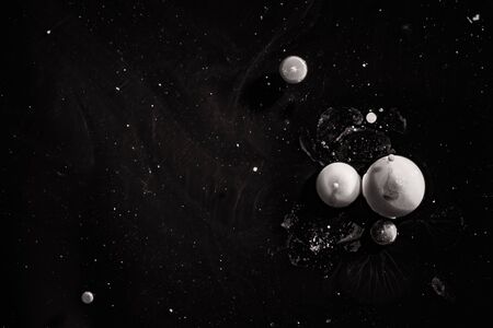 Contrast macro abstraction of bubbles in water. Space macro photo.の写真素材