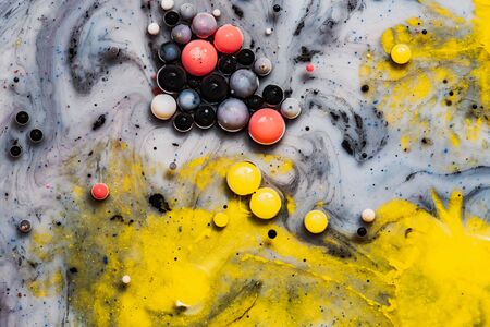 Bright colorful acrylic paint. Macro structure of Multicolored Bubbles Paint and Oil.の写真素材