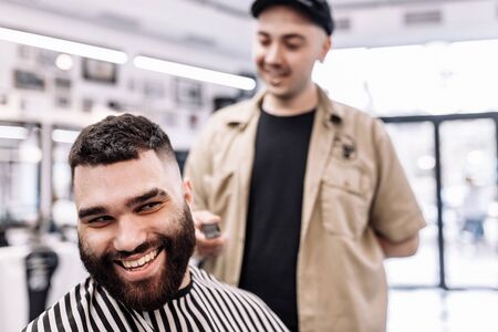 Mens beauty salon. Mens haircut in a barbershop.の写真素材