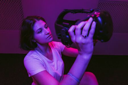 The girl joins virtual reality. VR gamesの写真素材