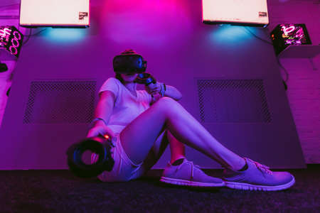 Cyberpunk style. Neon and the digital world.の写真素材