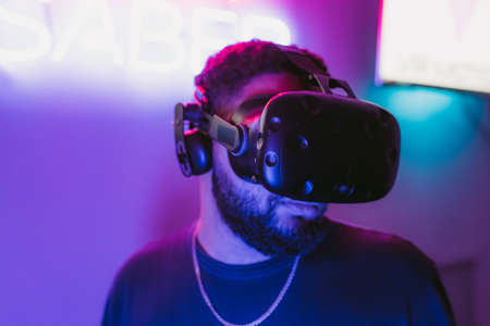 Cyberpunk style. Neon and the digital world.の写真素材