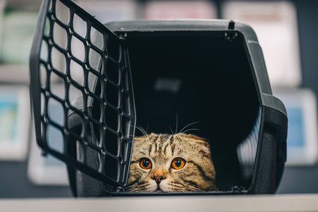 Surprised cat in the care salon.