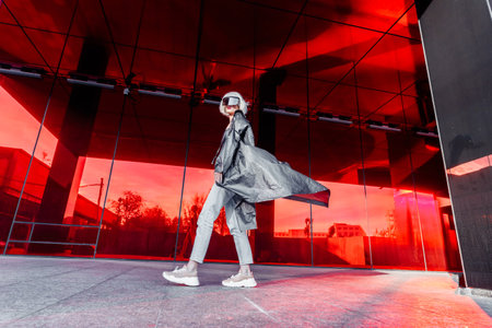 Futuristic style. Cyberpunk woman.の写真素材