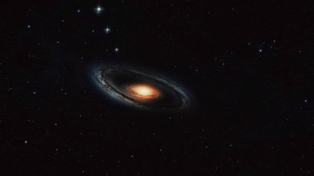 A lonely spiral galaxy in black space.の写真素材
