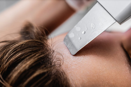 Ultrasonic cleaning of the face. Skin peeling.