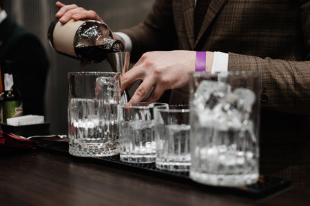 Preparation of a delicious cocktail at the bar.の写真素材