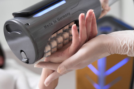 Therapeutic massage treatment with advanced device in a wellness centerの写真素材