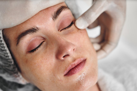 Aesthetic treatment session for a woman at a beauty clinic during daytimeの写真素材