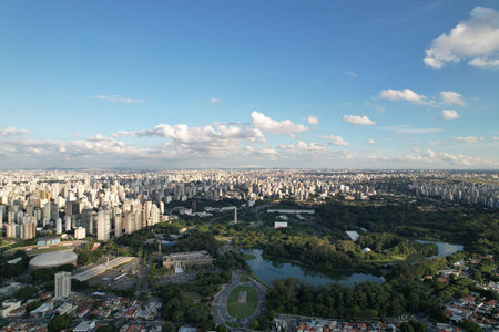 Skyline view of Sao Paulo showcasing city and green spaces in daylightの写真素材