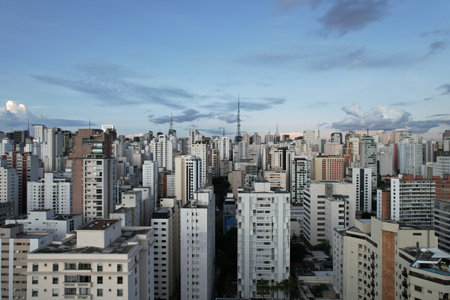 Urban skyline of Sao Paulo showcases diverse architecture and city lifeの写真素材