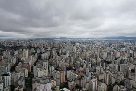 Expansive view of Sao Paulo cityscape under a cloudy skyの写真素材