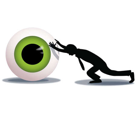 Businessman pushing giant eyeballのイラスト素材