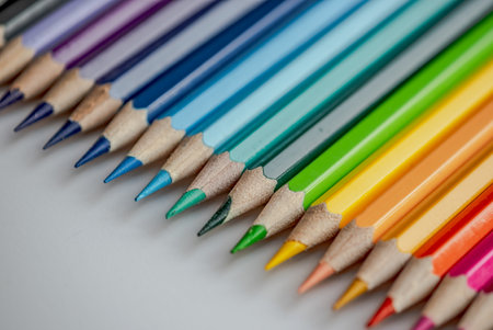 colored pencils, learning, childhood, equal opportunities, happy childの写真素材