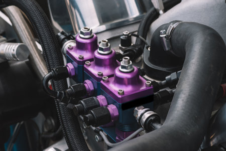 Dragster engine details, racing car, racing engineの写真素材