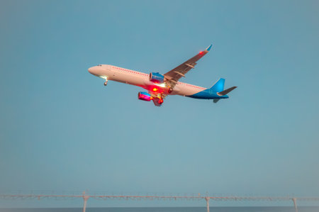 Passenger plane landing at the airport. Passenger plane landing at Lanzarote airport.の写真素材