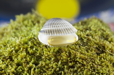 pearl shell, fish oil capsule