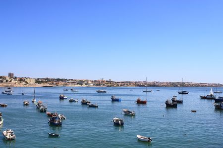 Wharf boats in Cascais, Portugalの写真素材