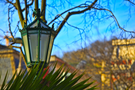 Typical metal street lamp at Lisbon (Portugal).の写真素材