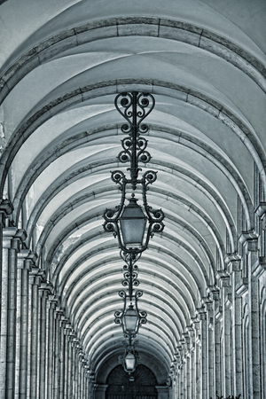 Typical metal street lamp at Lisbon Portugal.のeditorial素材