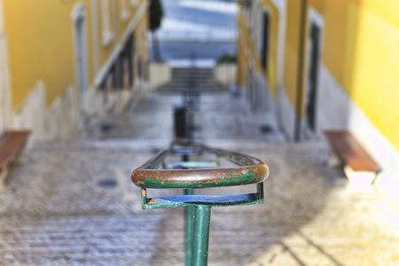 Old stairs in Lisbon  , antique monument in the city, tourism in Portugalの写真素材