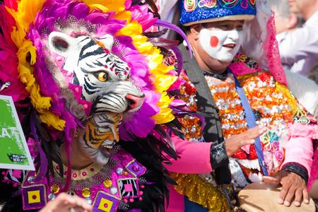 Lisbon, Portugal - May 6, 2017: Parade of costumes and traditional masks of Iberia at the XII International Festival of Iberian Masksのeditorial素材