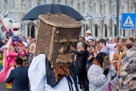 Lisbon, Portugal - May 6, 2017: Parade of costumes and traditional masks of Iberia at the XII International Festival of Iberian Masksのeditorial素材