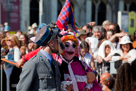 Lisbon, Portugal - May 6, 2017: Parade of costumes and traditional masks of Iberia at the XII International Festival of Iberian Masksのeditorial素材