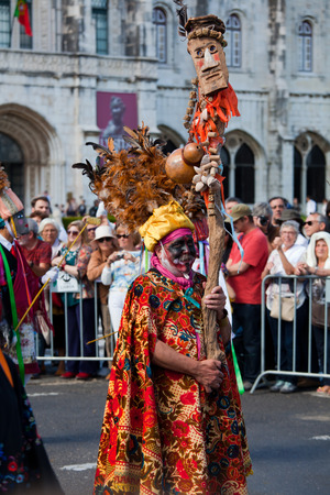 Lisbon, Portugal - May 6, 2017: Parade of costumes and traditional masks of Iberia at the XII International Festival of Iberian Masksのeditorial素材