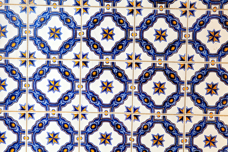 Typical Portuguese decorations with colored ceramic tiles .