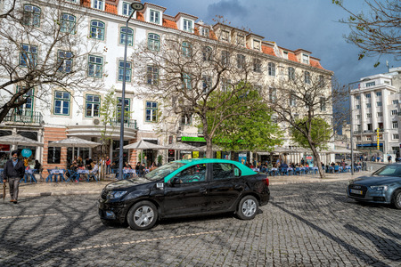 LISBON , PORTUGAL , April 29- 2018. People walk in Dom Pedro IV square, also called Rossio, in Lisbon, Portugalのeditorial素材