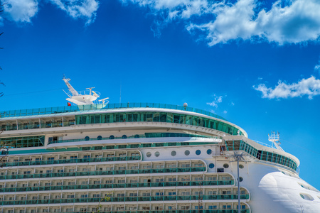 Part of big cruise liner in sea at sunny day.のeditorial素材