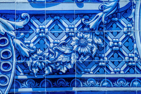 Traditional Portuguese tiles on the building in Lisbon, Portugal. Background texture.の写真素材