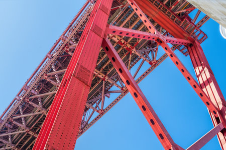 Detail of the Bridge of April 25th (Ponte 25 de Abril) crossing the Douro river