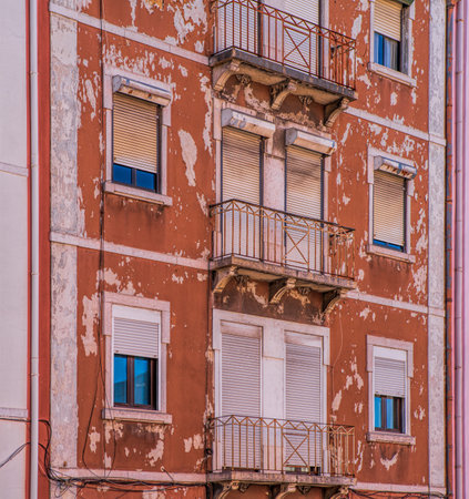 Historical vintage facades in Lisbonの写真素材